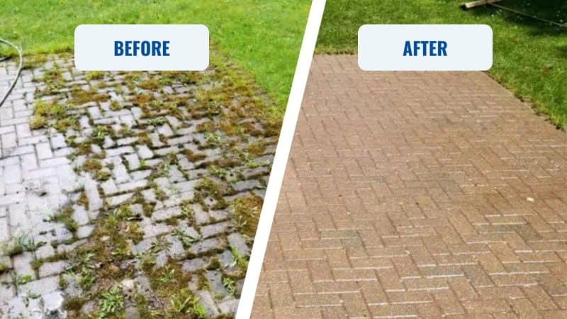 Allée en pavé uni, retrait des mauvaises herbes
